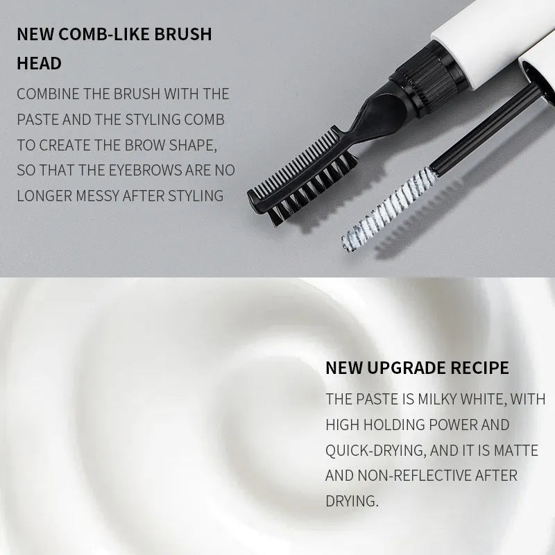 Eyebrow glue with brush applicator in pink or white colour for natural eyebrow definition