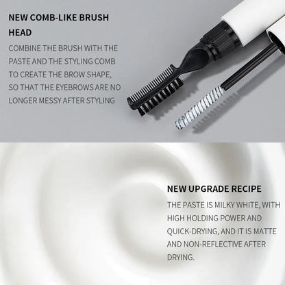 Eyebrow glue with brush applicator in pink or white colour for natural eyebrow definition