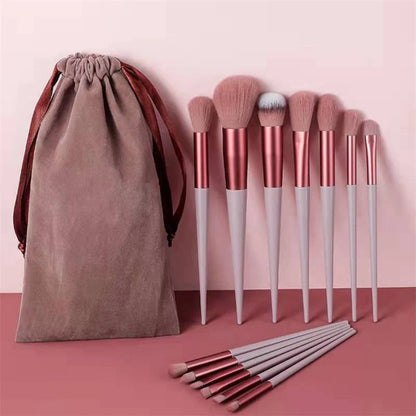 13-piece makeup brush set with soft artificial fibers for gentle application