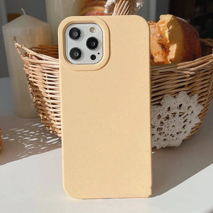 Wheat straw biodegradable phone case for Apple iPhone showing natural fibre texture and colour options