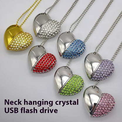 Heart-shaped metal USB flash drive with a brick-patterned surface in multiple colour options.