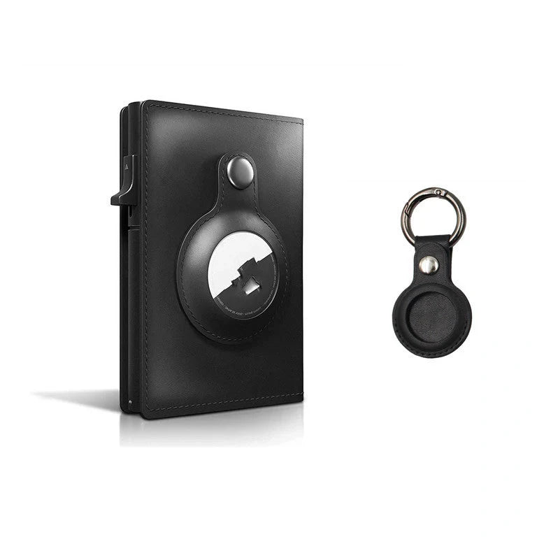 Genuine leather card holder with aluminum alloy frame in Crazy Horse finish