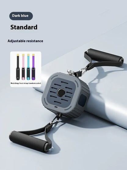 Adjustable power pump chest expander with orange resistance bands on grey background