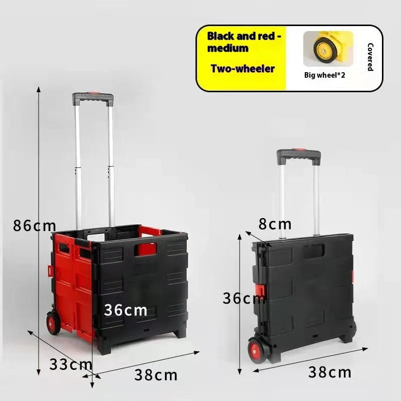 Foldable plastic lever cart with lid in various colors, perfect for shopping and transport