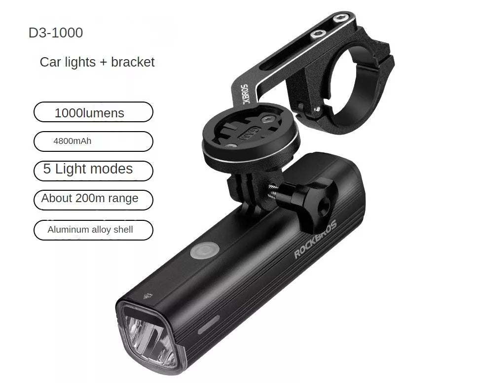 ROCKBROS YQ-QD black bicycle light with USB charging and 400 lumen brightness