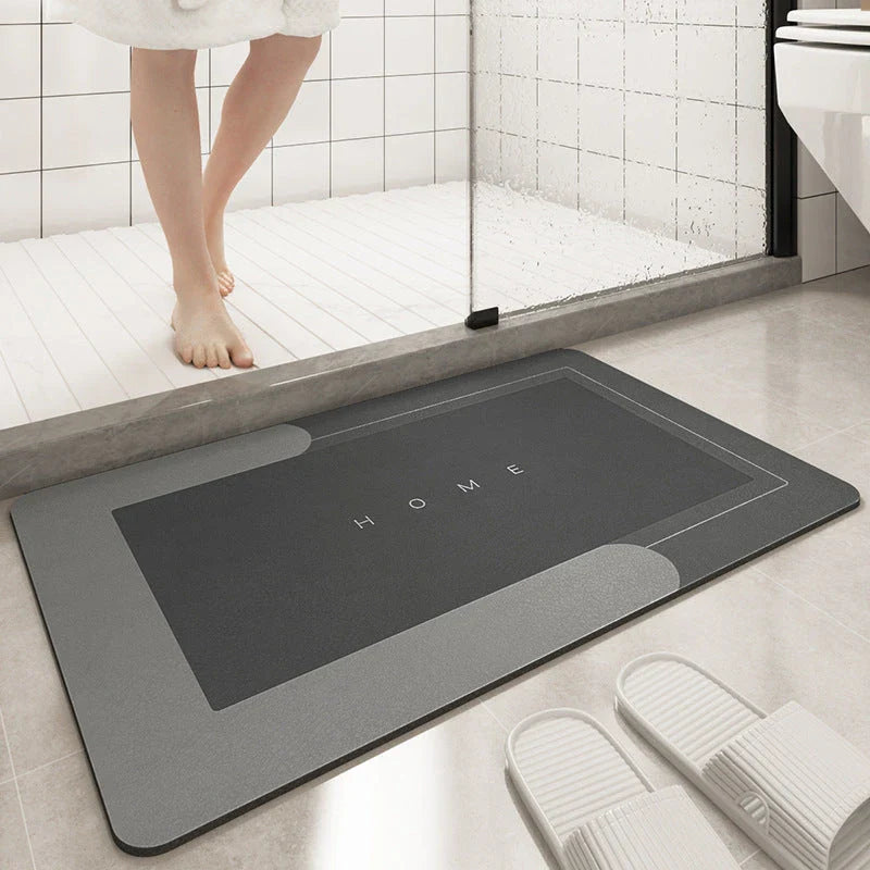 Plush bath mat with rectangle or oval design in various colors and sizes for bathrooms with sliding doors