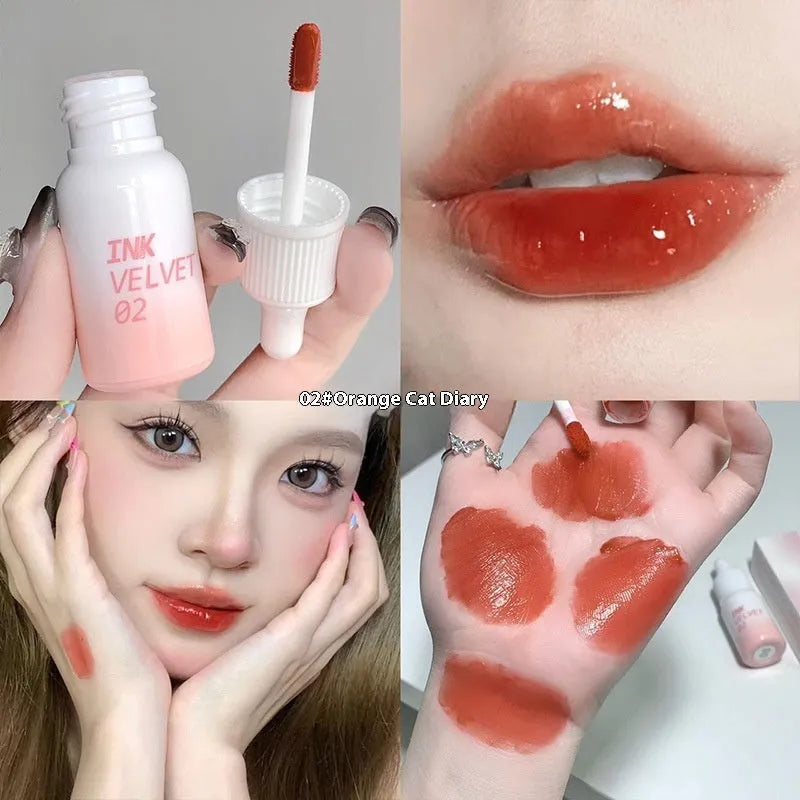 Mirror Lip Lacquer Lipstick in four colour shades: Spring Day Wilderness, Orange Tabby Cat Diary, Low-key Charming, and Fog Berry.