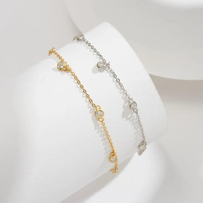 Women's silver anklet with geometric zirconium pendant in gold or white gold plating