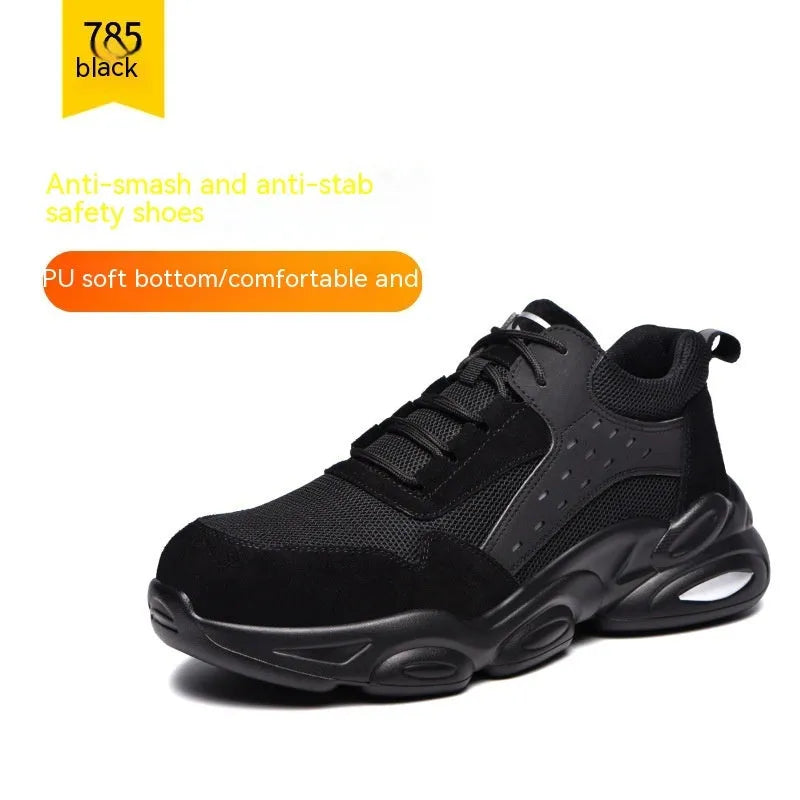 Black mesh breathable labour insurance shoes with PU soft sole for industrial safety