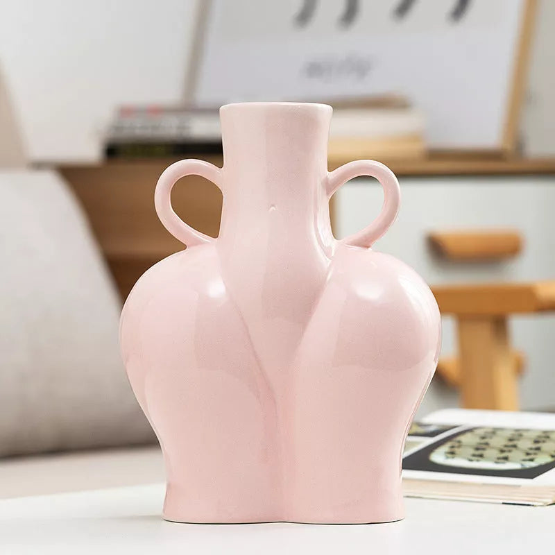 Handmade ceramic body art vase for hydroponic plants in various colors