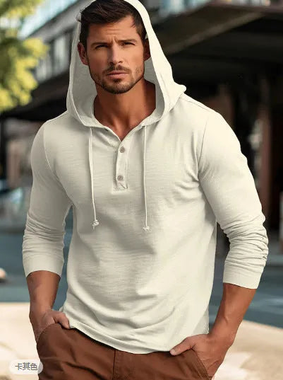 Casual cotton pullover hoodie in light green shown on a model