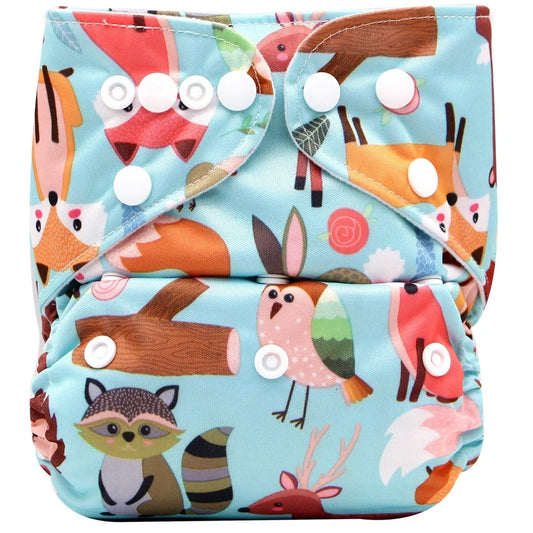 Cartoon printed adjustable cloth nappy with multi-level buckles and TPU waterproof membrane for babies 0-3 years