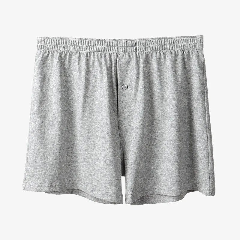 Men's cotton boxer shorts in black colour showing loose fit and high waist design