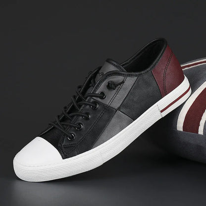 Men's colour matching leather slip-on shoes with elastic band and rubber sole