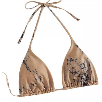 Split Bikini Three-piece Suit in white and brown, perfect for swimming and beach outings