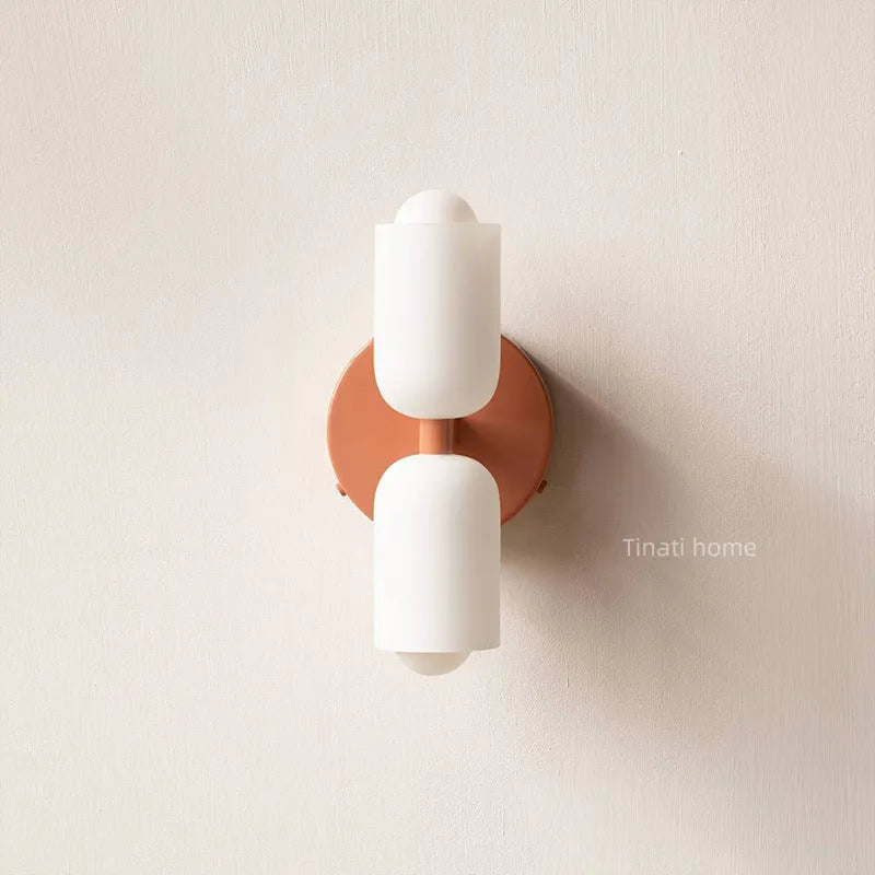 Cream base double head wall lamp with white glass shade and iron body, 220V wall light