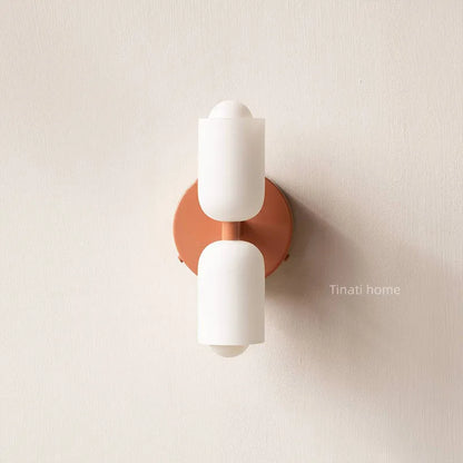 Cream base double head wall lamp with white glass shade and iron body, 220V wall light