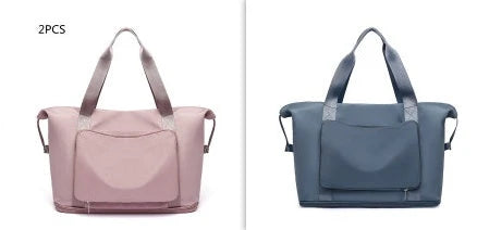 Roomy and foldable gym bag for women with waterproof Oxford fabric, multiple pockets, and wet/dry separation compartment