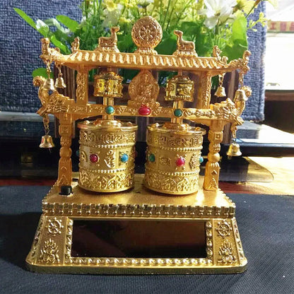 Alloy electric prayer wheel car dashboard ornament with traditional Chinese design