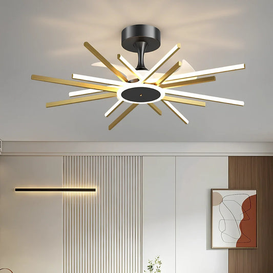 Nordic iron pendant fan lamp with LED lighting in black finish, 100cm diameter size
