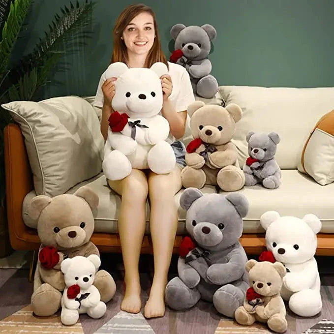 Soft, plush teddy bear-shaped pillow in brown, beige, and grey colors, perfect for cuddling and relaxation
