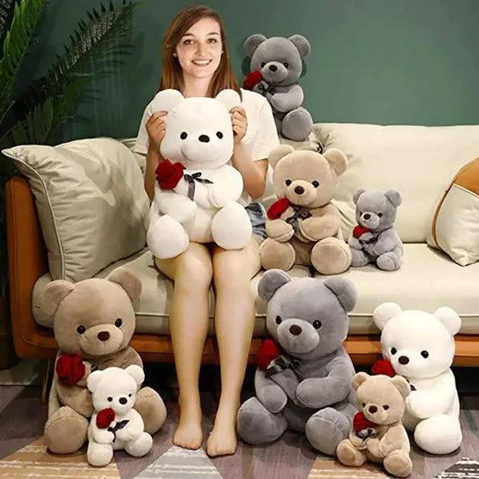 Soft, plush teddy bear-shaped pillow in brown, beige, and grey colors, perfect for cuddling and relaxation
