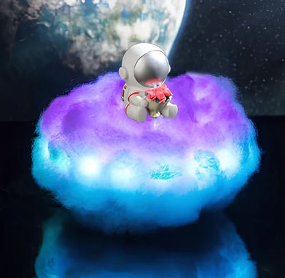 LED colourful clouds astronaut lamp with rainbow effect on wooden stand