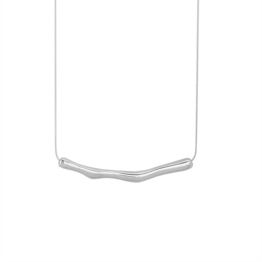 Women's pleated titanium steel necklace with irregular electroplated design in gold or steel colour finish