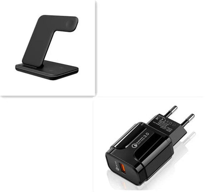 3-in-1 wireless charger for phone, watch, and headset in black and white