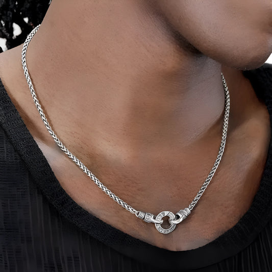 Simple polished S925 sterling silver chain necklace on a dark background, showing its length and clasp.