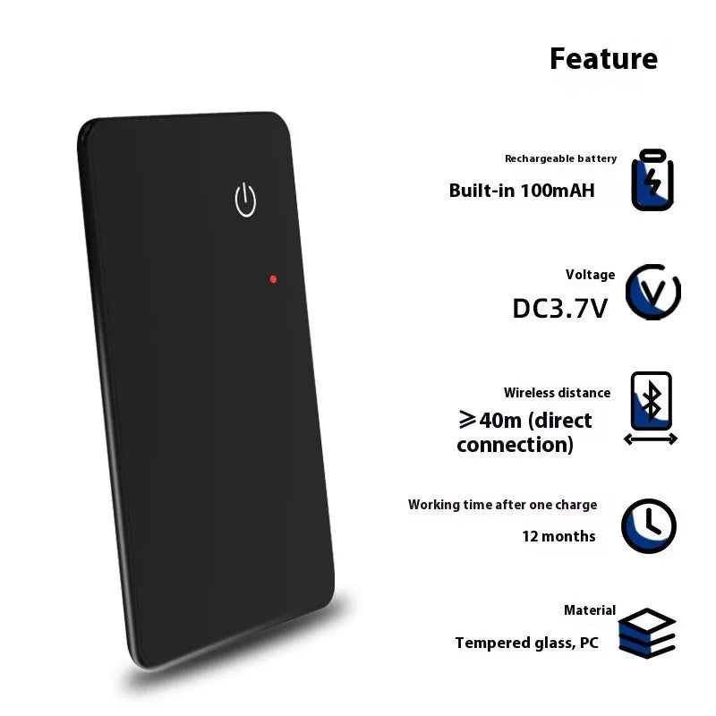 Black pet tracking device with wireless charging and NFC connectivity measuring 85mm