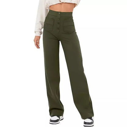 Women's high waist trousers in casual loose fit with pockets, available in multiple colors
