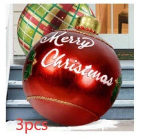 Vibrant, inflatable 60cm Christmas ball decorations in various patterns and colors for indoor and outdoor holiday display