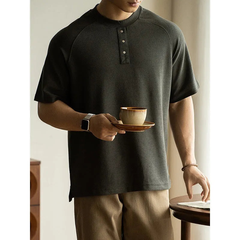 Casual pullover top with terry texture fabric in smoky gray colour showing raglan sleeve design