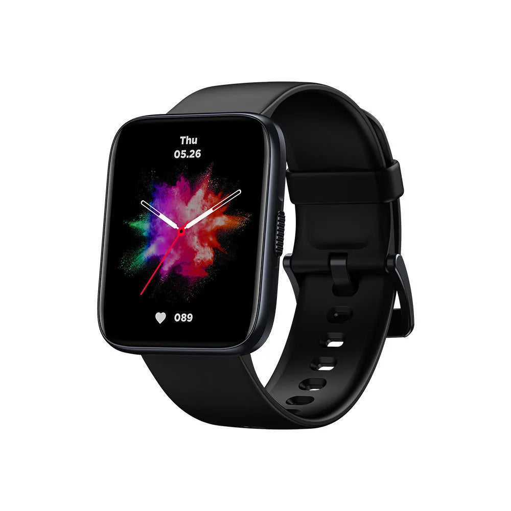 Black GPS sports smart watch with 1.78-inch LCD display and rubber wrist strap showing health metrics