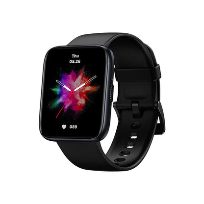 Black GPS sports smart watch with 1.78-inch LCD display and rubber wrist strap showing health metrics