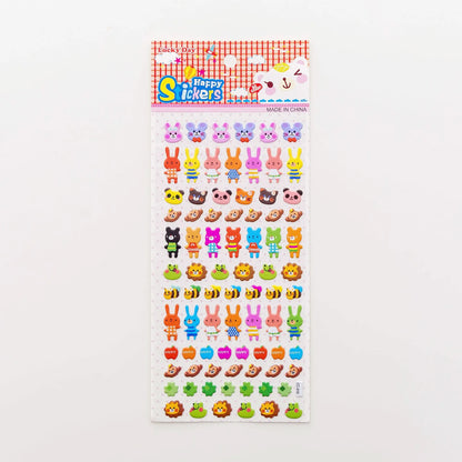 Cartoon three-dimensional bubble stickers showing colourful animal, food and pattern designs for decoration