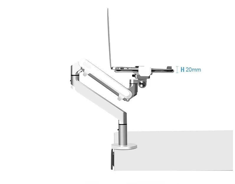 Silver aluminium alloy laptop stand holding a notebook on a desk