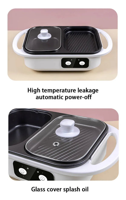 White or green dual-function electric hot pot and frying oven appliance with mechanical controls