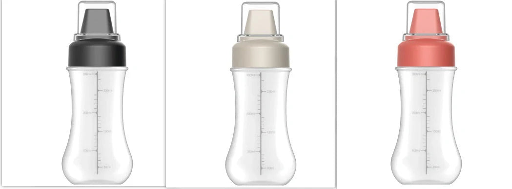 Five-hole Scale Squeezing Sauce Bottle with Lid in elegant black, grey, and Finnish red