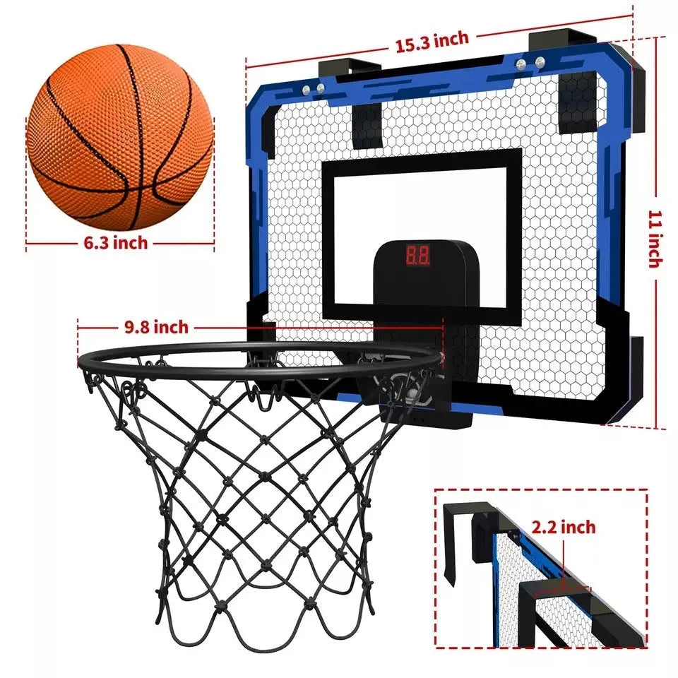 Indoor dunk basketball hoop shooting toy with scoreboard and two balls