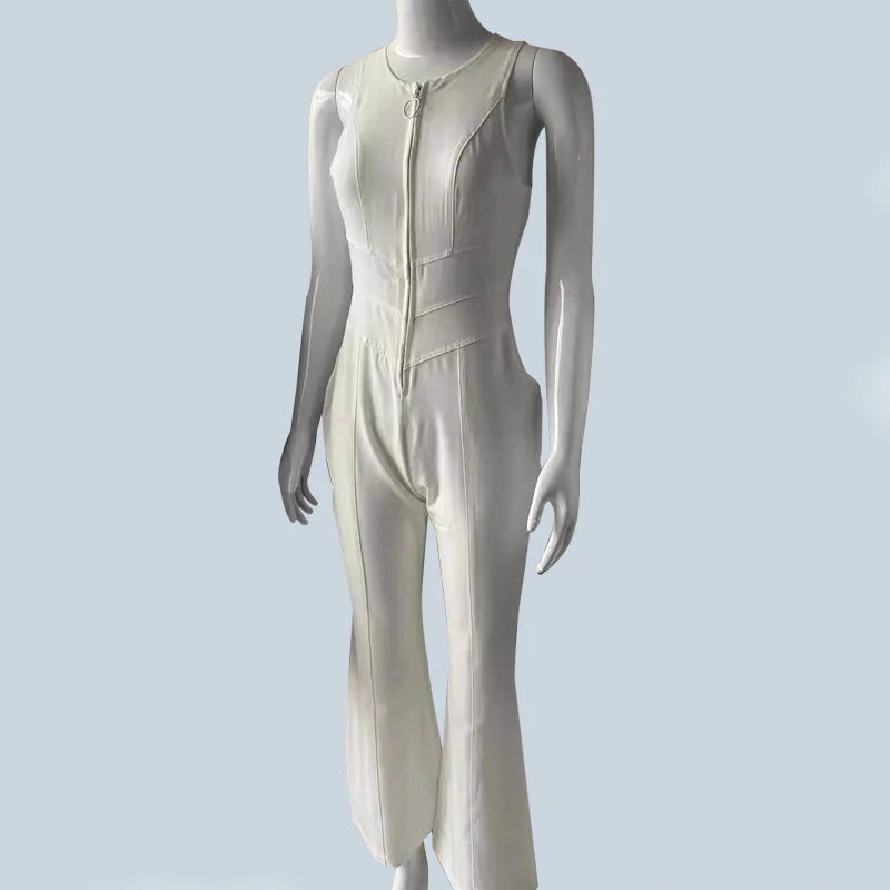 Women's summer slim heart-shape backless denim jumpsuit with halter neck in blue, red, and white