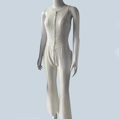 Women's summer slim heart-shape backless denim jumpsuit with halter neck in blue, red, and white