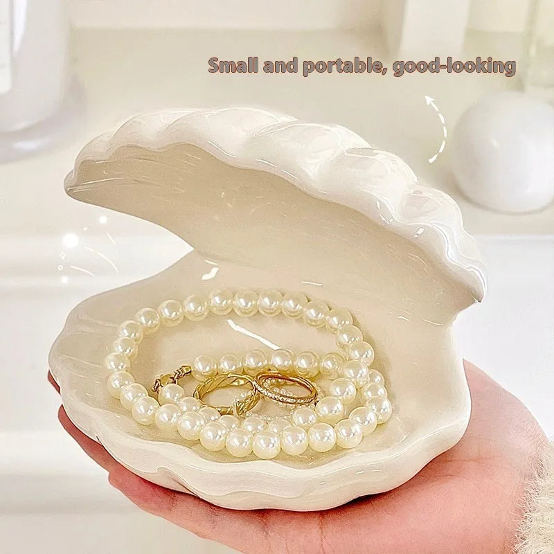 White porcelain small night lamp storage box tray with yellow light, pink shell option, 15cm x 10cm x 5cm
