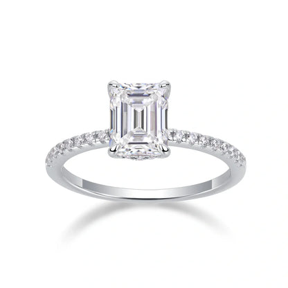 Wedding ring set with octagonal moissanite stones on S925 silver bands with platinum plating