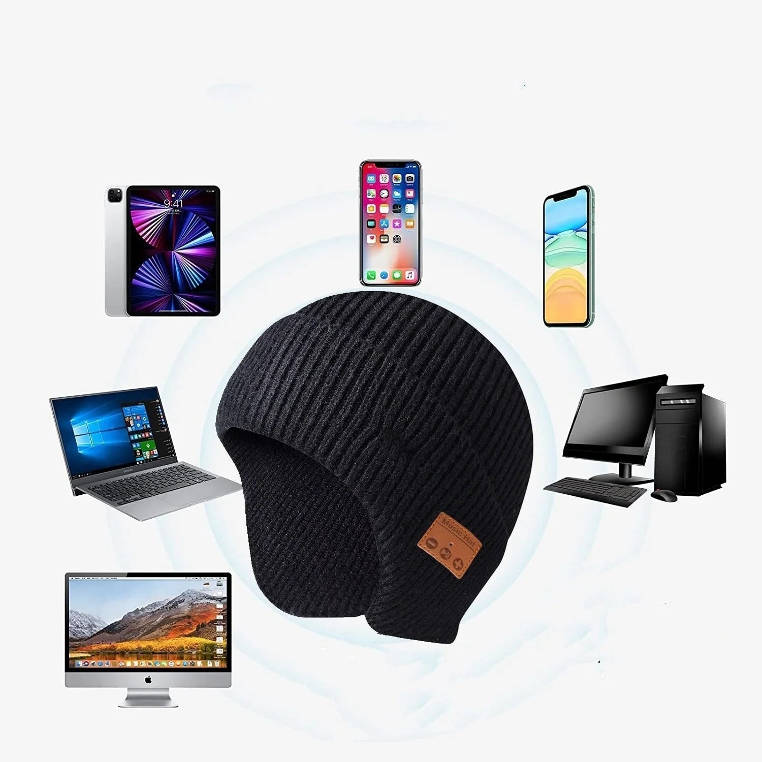 Warm Knit Bluetooth Beanie in various colors with USB charging cable