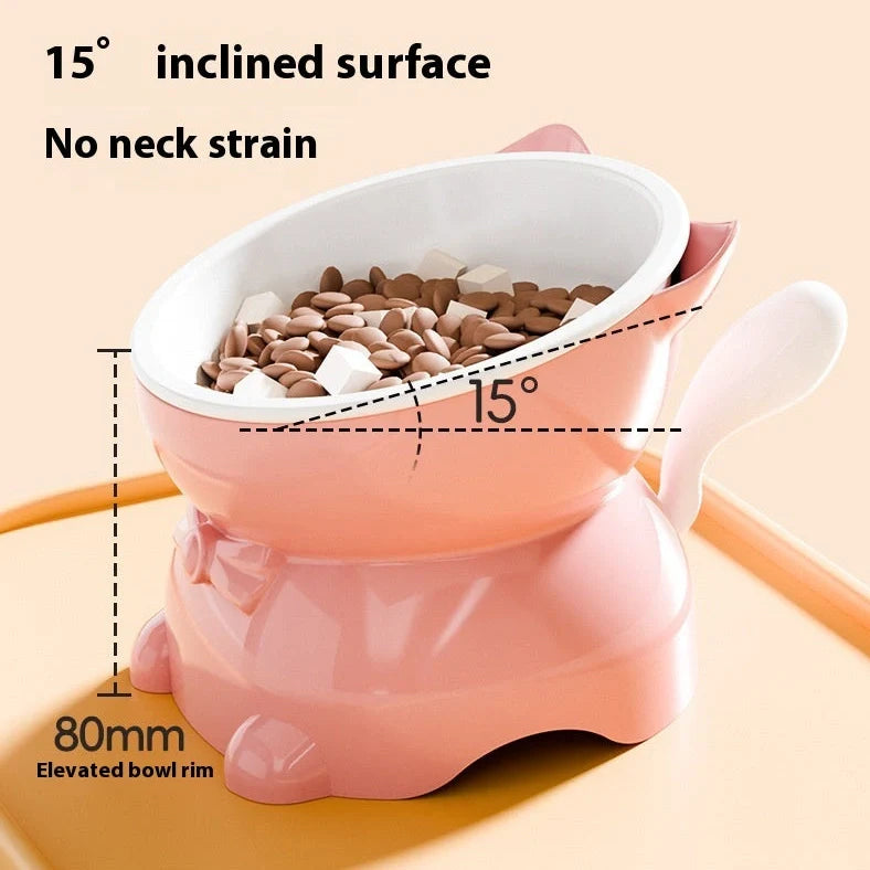 Stainless steel cat bowl with 15-degree tilt angle on non-slip silicone base