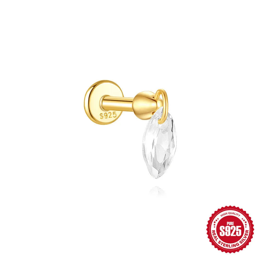 S925 sterling silver geometric kite earrings with rhinestone chain tassel in gold plating