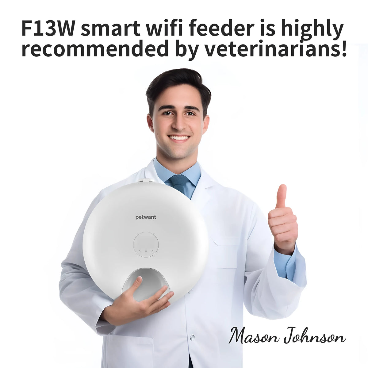 WiFi-enabled automatic pet feeder with app control, six food compartments, and two ice packs.