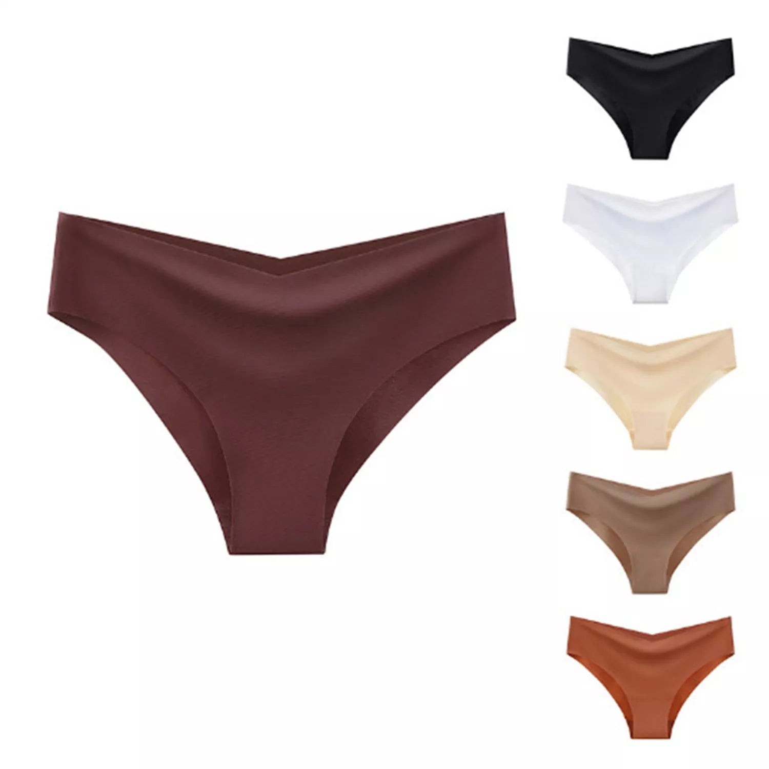 Women's V-shaped Waistband Seamless Ice Silk Panties in a 5-color set